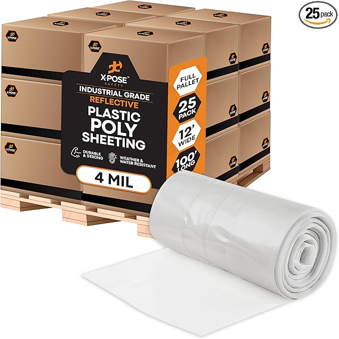 Xpose Safety Clear Plastic Sheeting – 12' x 100' Rolls – Heavy Duty 4 Mil Poly by XposeSafety