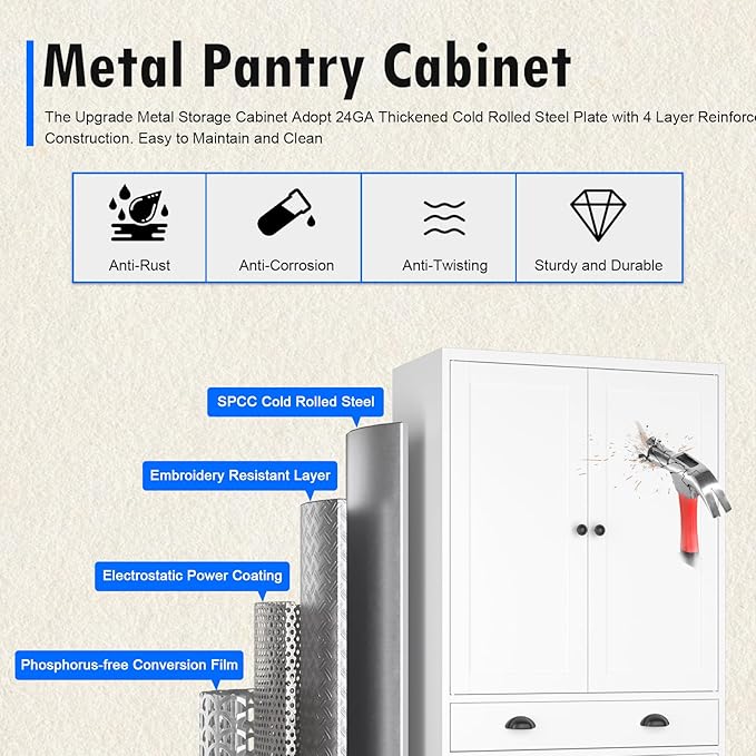 Metal Kitchen Pantry Cabinet, Living Room - Image 7