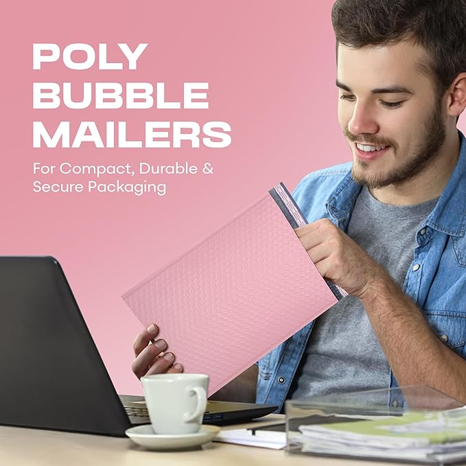 Light Pink Poly Bubble Mailers 7.25x12 inch #1 | Self Seal Padded Envelopes | - Image 9