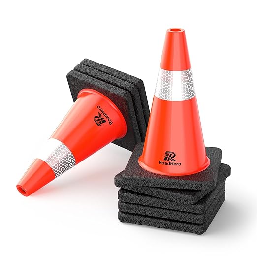 RoadHero 8 Pack Traffic Safety Cones 18 Inch, PVC Cone by RoadHeroUS
