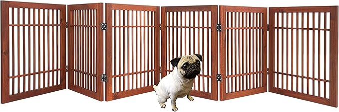 Pet Dog Gate Strong and Durable Freestanding Folding Acacia Hardwood Portable - Image 2