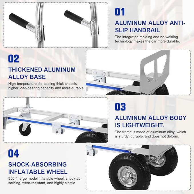 2 in 1 Aluminum 800LBS Capacity Folding Hand Truck Dolly Cart W/Wheel Heavy - Image 5