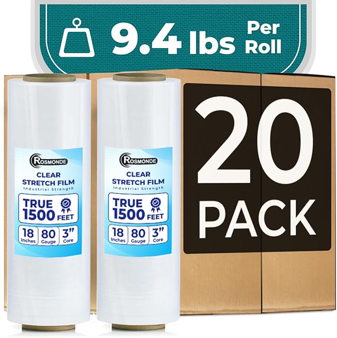 Rosmonde 18" Plastic Wrap for Moving, 20 Pack, 80 Guage Thick, 9.4 lbs/Roll by Rosmonde