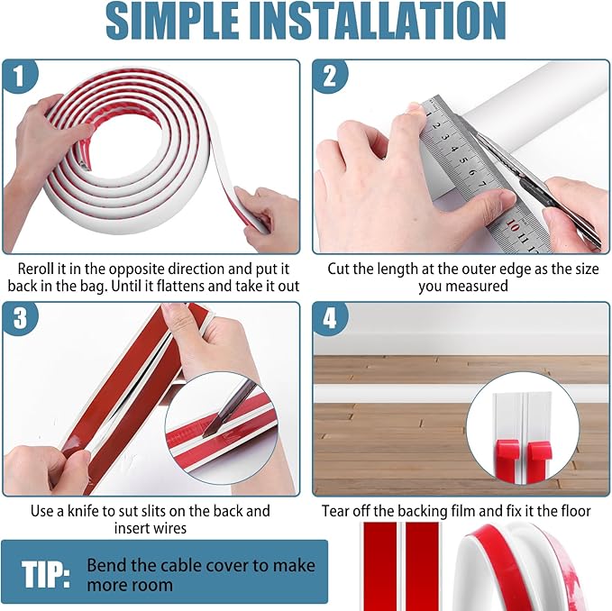 Floor Cord Covers for Wires 3.3FT Cable Hider Wire Cover Self Adhesive Cord - Image 5