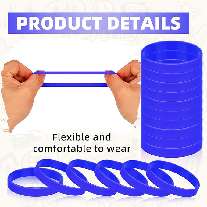 100 Pcs Blank Silicone Wristbands, Graduation Elastic Bracelet Bulk Rubber - Image 2