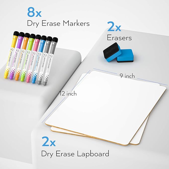 Nicpro Dry Erase Lap Board 9 x 12 inches 2 Pack Kid Double Sided Blank Small - Image 2