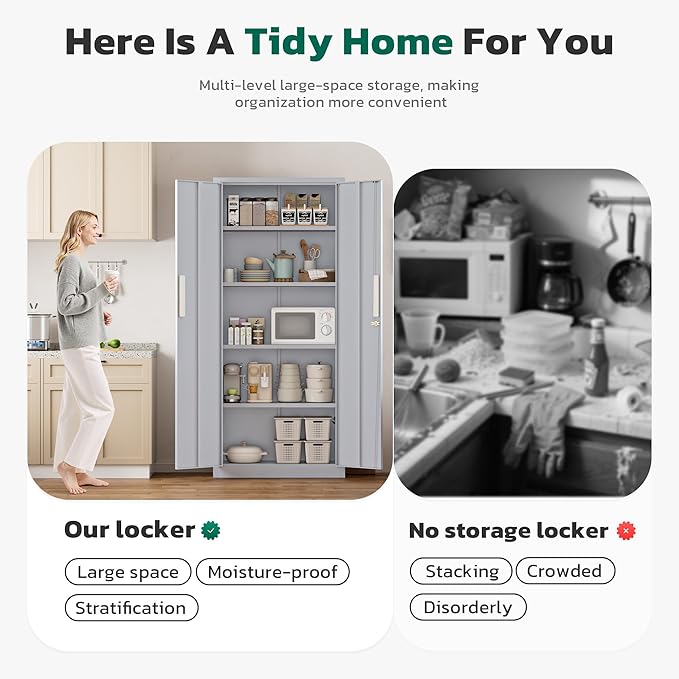 Greenvelly 63" H Metal Storage Cabinet Dark Grey, Locking Metal Cabinet - Image 5