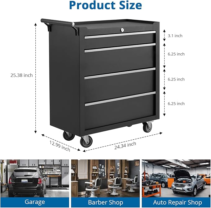 Heavy-Duty 4-Drawer Rolling Tool Chest - Image 2