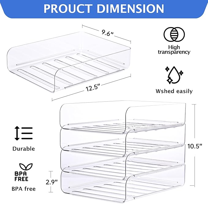 Set of 4 Office Organization and Storage, Stackable Paper Tray Organizer - Image 4