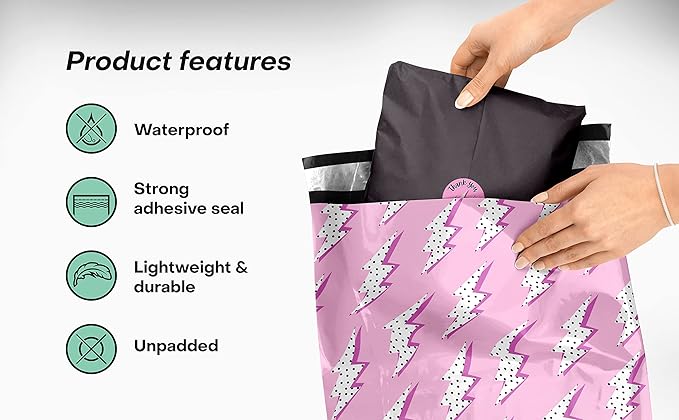 10x13 Poly Mailers – Lightning Bolt – Waterproof, Tear-Resistant Shipping Bags - Image 4