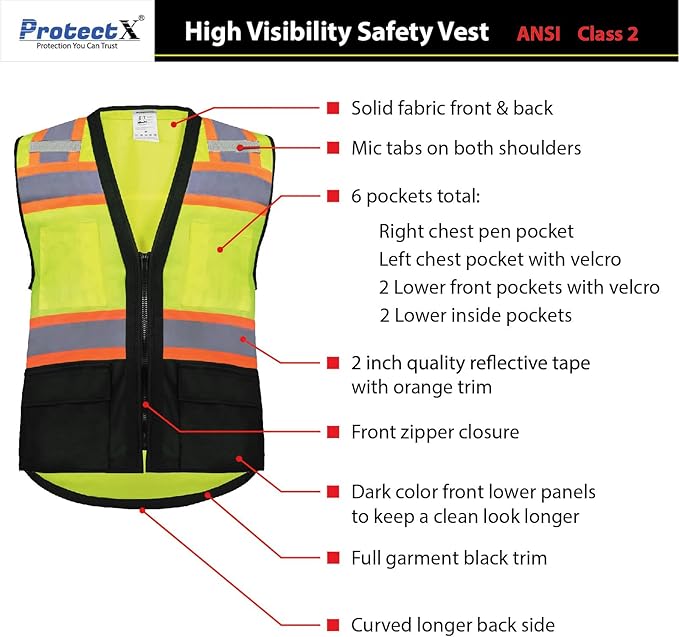 ProtectX 6 Pockets High Visibility Safety Vest - Image 5