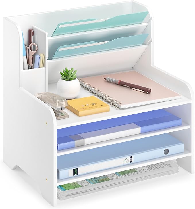 Bamboo Desk Organizer Mail Holder Countertop Letter Tray File Organizer - Image 8