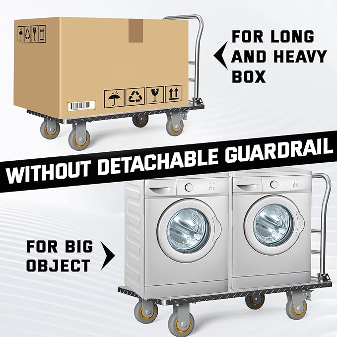 Platform Truck Cart with Detachable Baffle Guardrail, Heavy Duty 48x24 Inch - Image 2