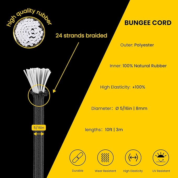 Bungee Cord Elastic Shock Cord 5/16" x 10' Bungee Rope - Image 3