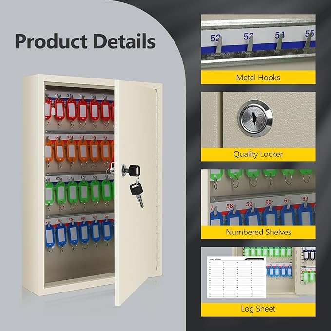 SHANTRA Key Box Cabinet, Wall Mount 64 Position Metal Locking Key Cabinet - Image 6
