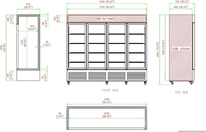 Commercial Beverage Refrigerator Display Fridge, 85 Cu Ft Four Glass Door - Image 4