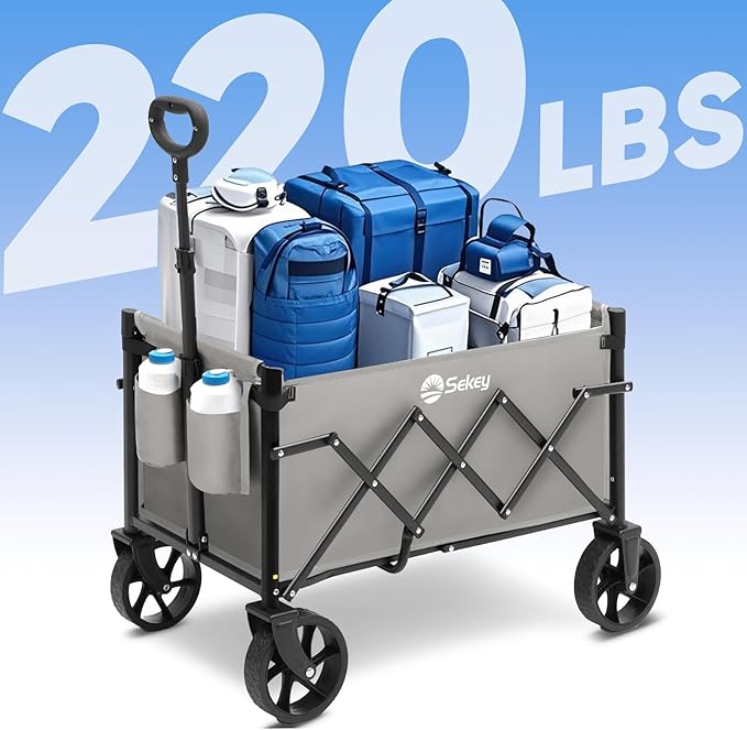 Sekey Wagon Cart with Wheels with 220LBS Capacity, Heavy Duty Wagon Carts - Image 3