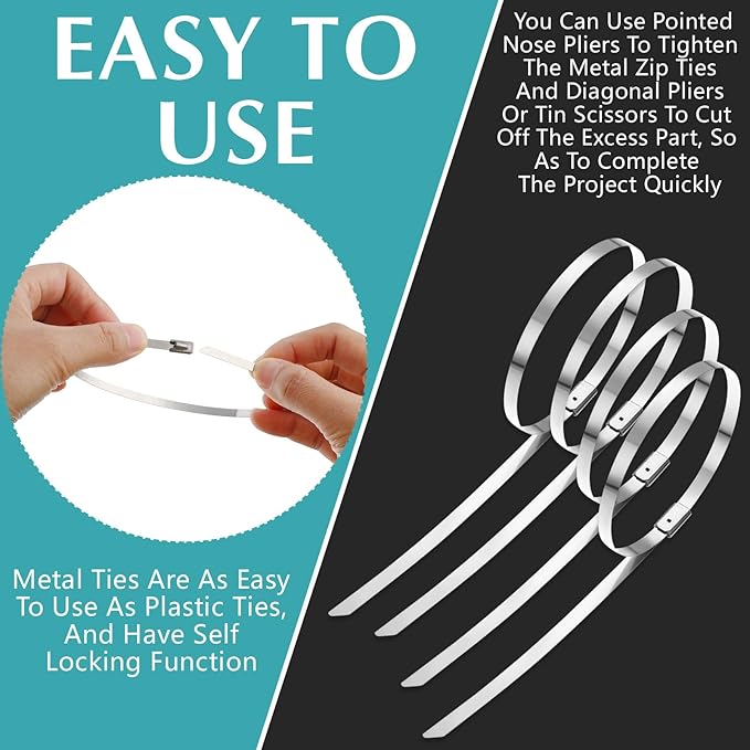 LEIFIDE 500 Pcs Metal Zip Ties 304 Stainless Steel Zip Ties Heavy Duty Self - Image 4