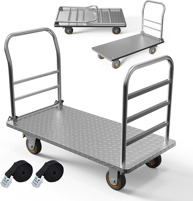 Platform Truck Cart with Detachable Baffle Guardrail, Heavy Duty 48x24 Inch by FAUENPEEY