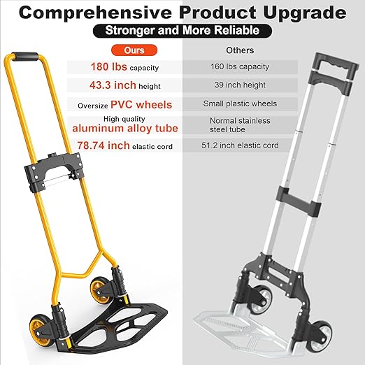 Folding Hand Truck Dolly Cart, 180LBS Portable Aluminum Hand Truck Foldable - Image 3