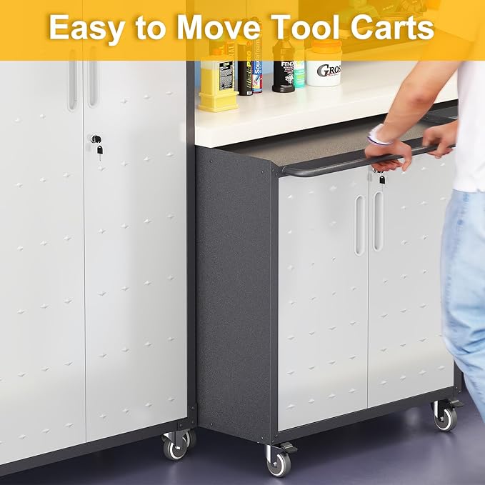 Metal Storage Cabinet with Wheels, Lockable Rolling Tool Chest with Adjustable - Image 4