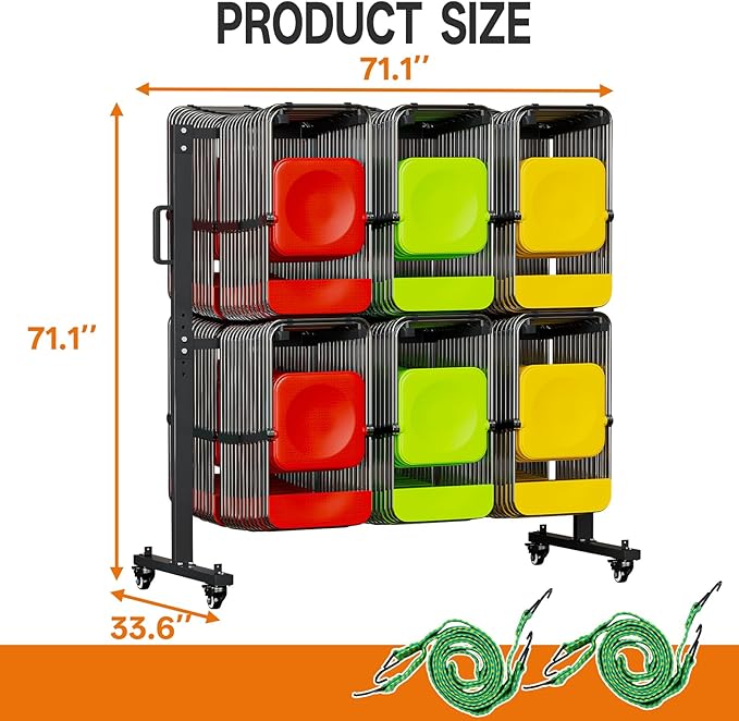 Folding Chair Rack for 84 Chairs or 12 Tables, Heavy Duty Folding Chair Cart - Image 3
