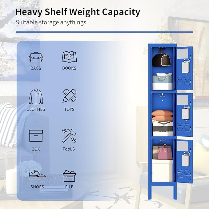 3 Doors Locker for Employees, Metal Locker Storage Cabinet for Home Office - Image 5