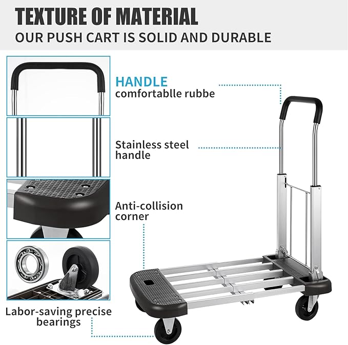 Foldable Platform Cart 29" x 17" x 35" Aluminum Platform Truck 330lbs Capacity - Image 5