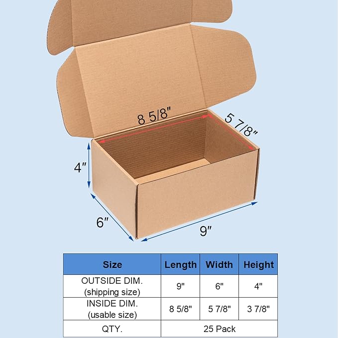 Shipping Boxes 9x6x4 inches 25 Pack Kraft Corrugated Cardboard Box Mailing - Image 2