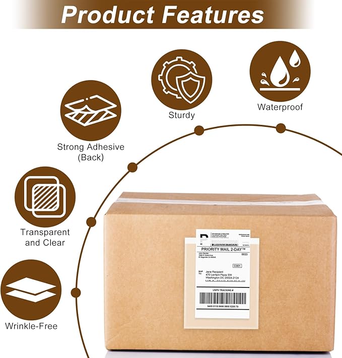 AZUREAL 100PCS Shipping Label Sleeves, 4.5" x 5.5" Packing Slip Pouches - Image 4