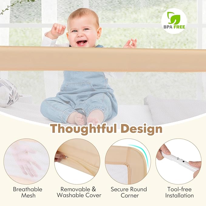 BABY JOY Bed Rails for Toddlers, Upgraded Swing Down Bed Guard w/Safety Strap - Image 3