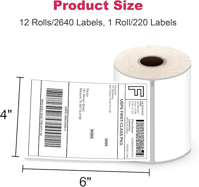 4x6 Direct Thermal Shipping Labels, 2640 Labels/12 Rolls, Compatible - Image 3