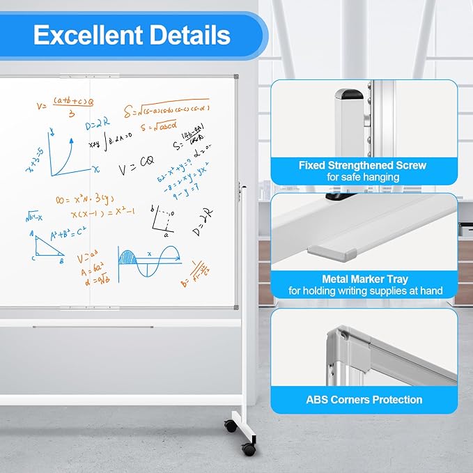 60 x 48 Double Sided Rolling Whiteboard, Large Rolling White Board - Image 5