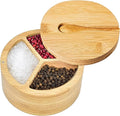 3-Compartment Wooden Salt and Pepper Box, Spice Condiment Holder by Unknown