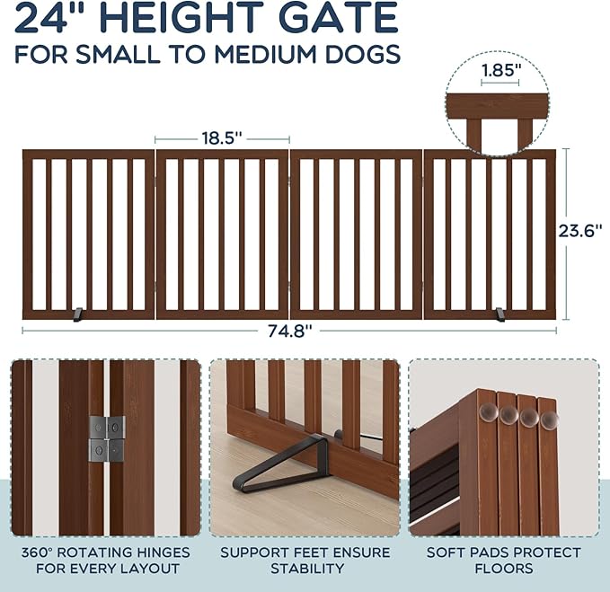 Homykic Bamboo Freestanding Dog Gate, No Assembly Pet Gate Indoor, 24”H x 75”W - Image 6