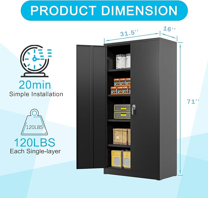 Black Iron Metal Lockable Storage Cabinet - Image 2