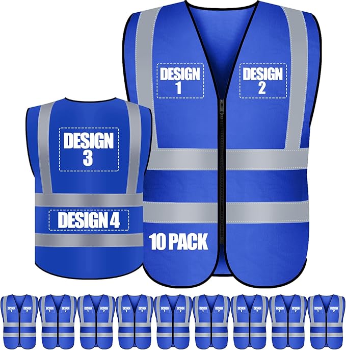 Custom Safety Vest with Logo Pockets High Visibility Reflective Vests by CustomTok