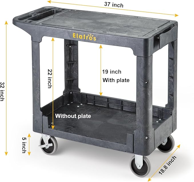 ELAFROS Heavy Duty Plastic Utility Cart Flat top 37 x 18.8 Inch - Image 2