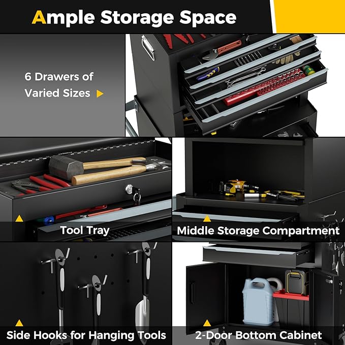 Goplus Tool Chest, 6 Drawers 3-in-1 Extra Large Tool Storage Cabinet - Image 6