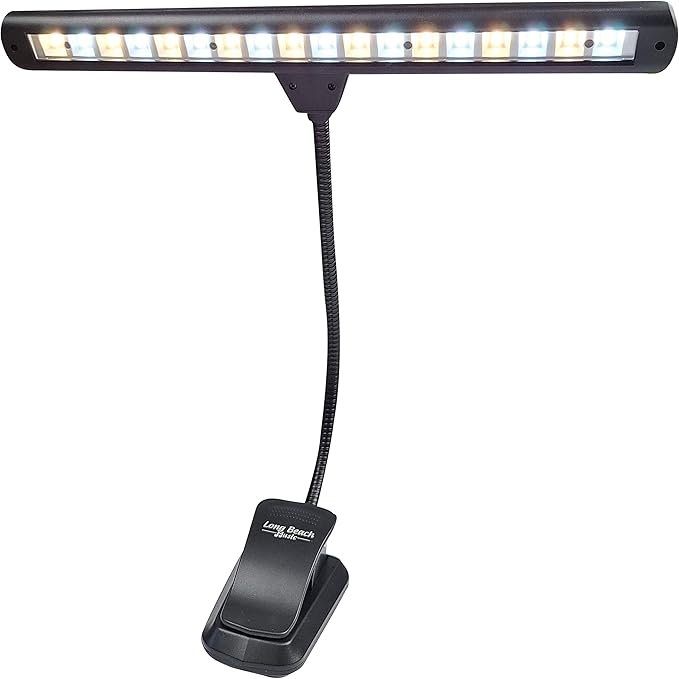 Extra Wide Clip-On Music Stand Orchestra Light- 18 LED Rechargeable USB Piano by Long+Beach+Music