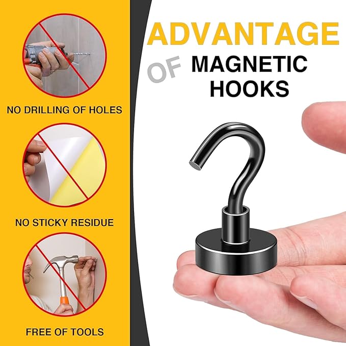 DIYMAG Black Magnetic Hooks, 85 LB Heavy Duty Strong Magnets - Image 5