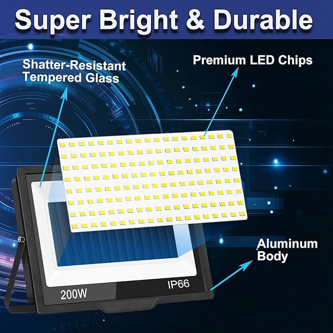 200W LED Flood Light Outdoor, 20000LM Bright Plug-in Flood Lights - Image 5