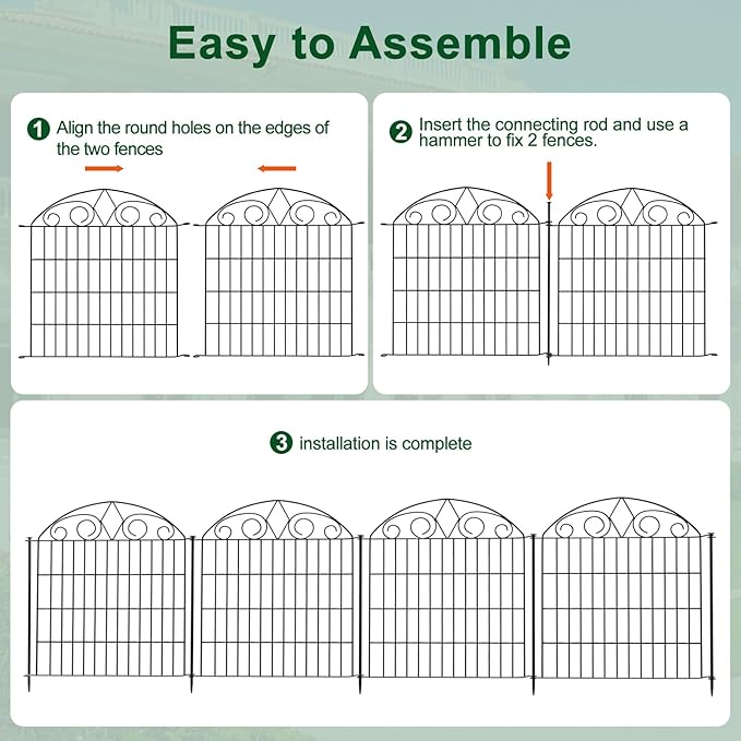 SUNLAX 10 Panels Decorative Garden Fence 24ft x 32in Fencing Tall - Image 3