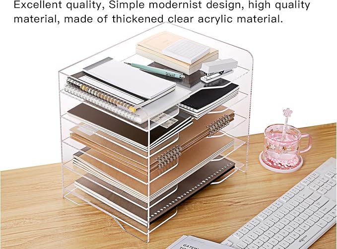 Acrylic Paper Letter Tray Organizer, 5 Tiers, Transparent, Rectangular - Image 4