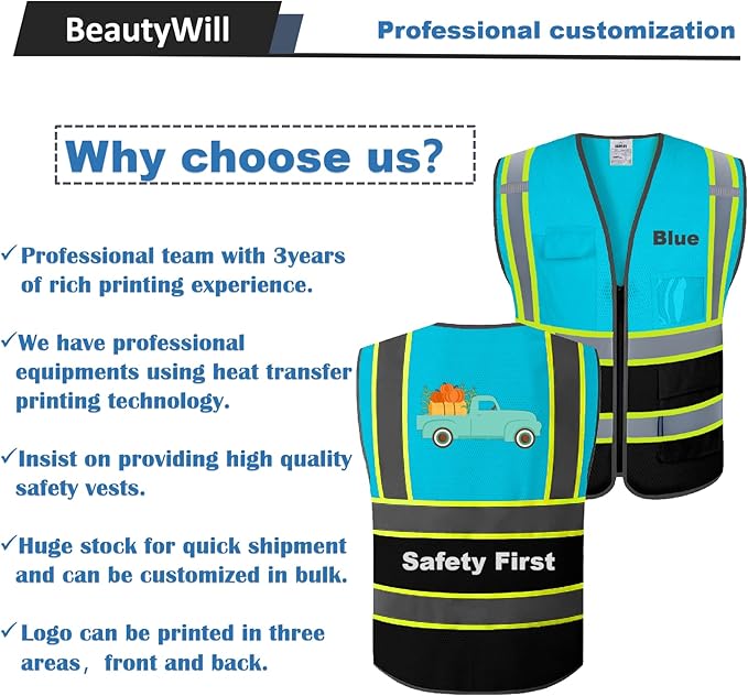 BeautyWill Custom Logo Safety Vest Class2 High Visibility Reflective Vest - Image 5