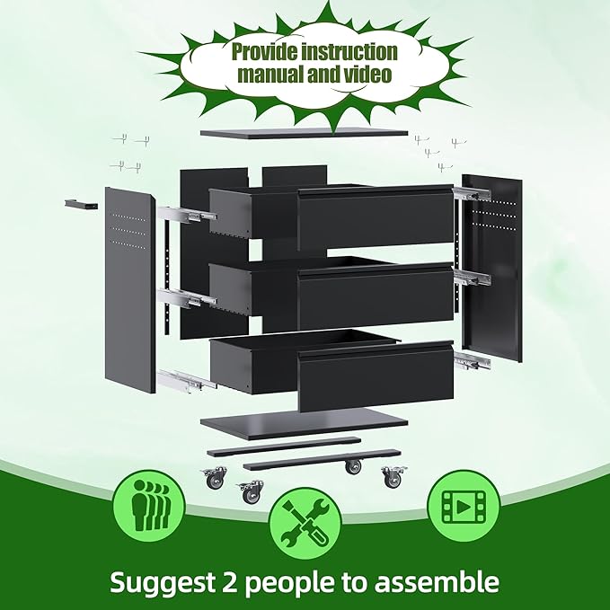 3 Drawers Rolling Tool Storage Cabinet - Image 7