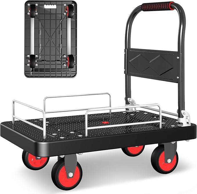 Platform Truck Cart with 3 Fence, 1100lbs Capacity Heavy-Duty Foldable Push - Image 8