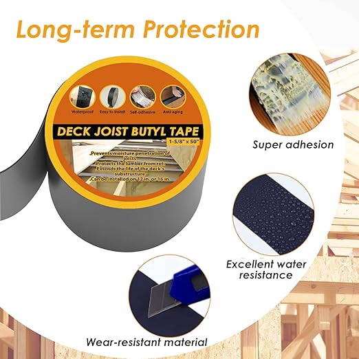 4" x 50' Deck Joist Tape, 2 Pack Waterproof Seal Butyl Deck Tape, Weather - Image 4