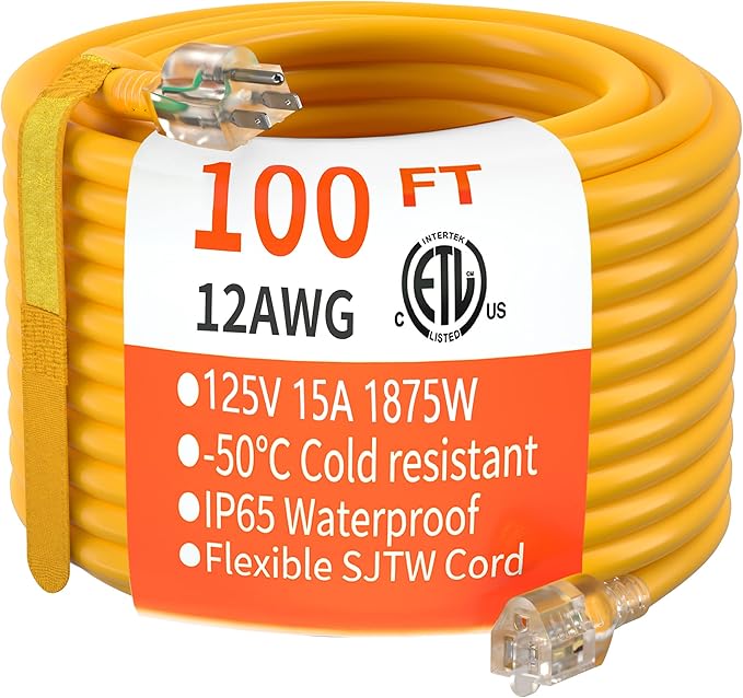 HUANCHAIN 100 ft 12/3 Gauge Heavy Duty Outdoor Extension Cord Waterproof by huanchain