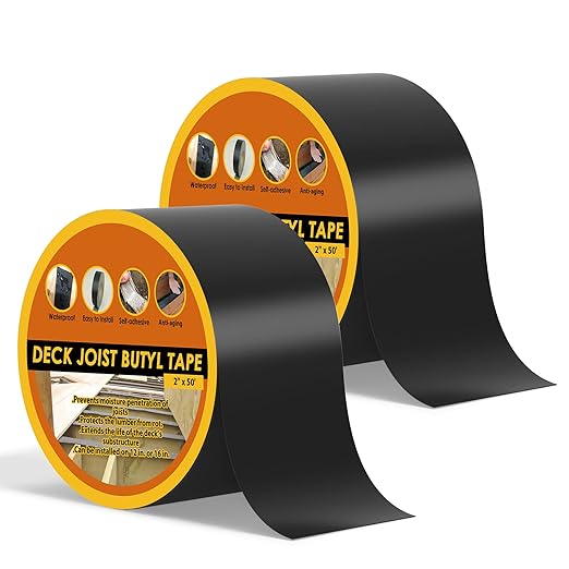 4" x 50' Deck Joist Tape, 2 Pack Waterproof Seal Butyl Deck Tape, Weather by JOAPRIL